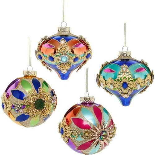 Venetian Glass 10cm Jewelled Christmas Ornaments 4 Pk