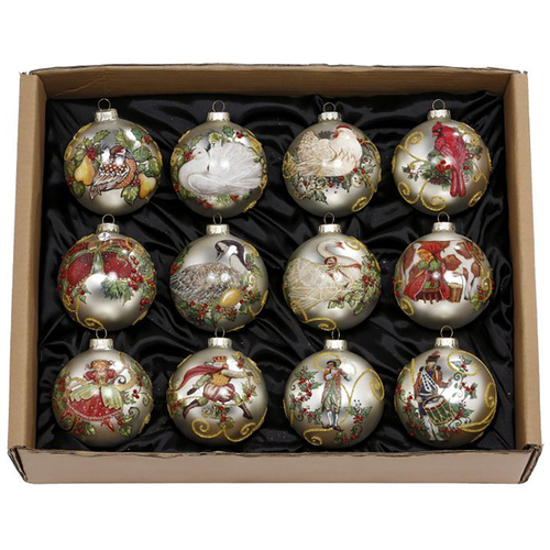 12 Days of Christmas  11cm Glass  Hanging Ornaments 12pc