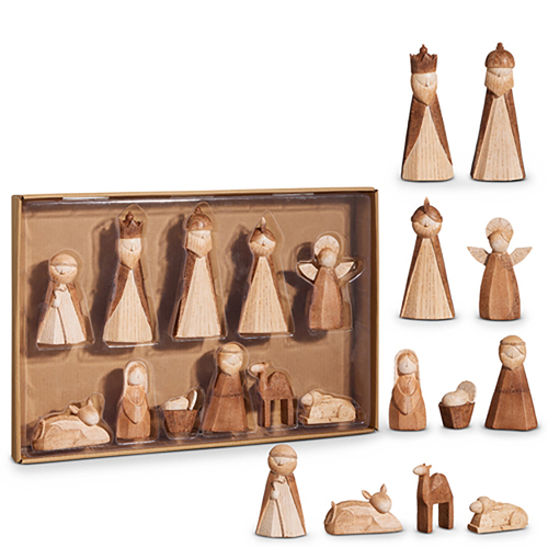 Christmas Nativity Scene Carved Timber Look 11pc