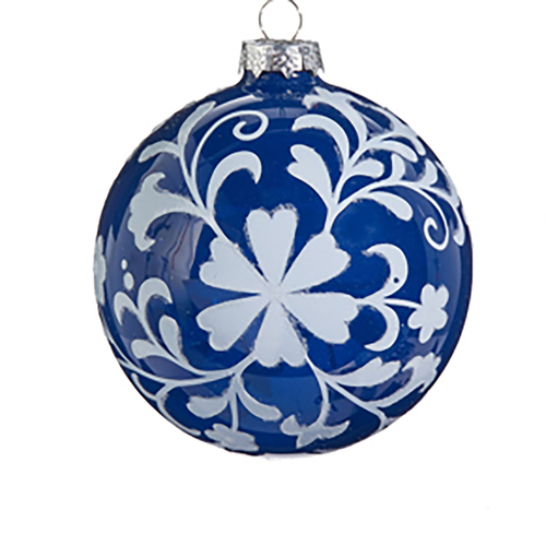 Blue and White Glass Floral  Christmas Bauble