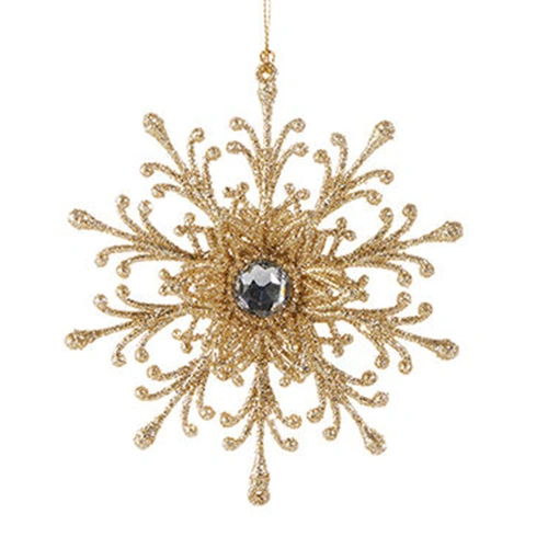 Soft Gold Glitter Snowflake with Gem Christmas Decoration 10cm