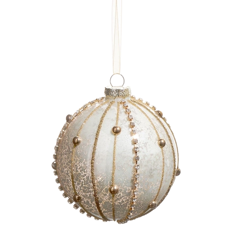 Gold Beaded Mottled Glass Christmas Bauble 10cm