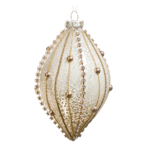 Gold Beaded Mottled Glass Christmas Teardrop 15cm