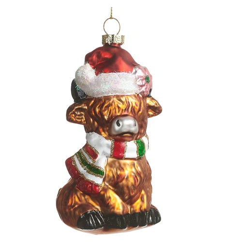 Highland Cow In Santa Hat Hanging Christmas Decoration 10cm