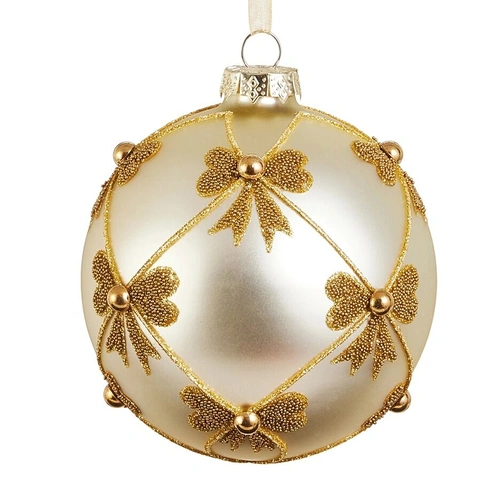 Champagne and Gold Beaded Bow  Christmas Decoration 10cm