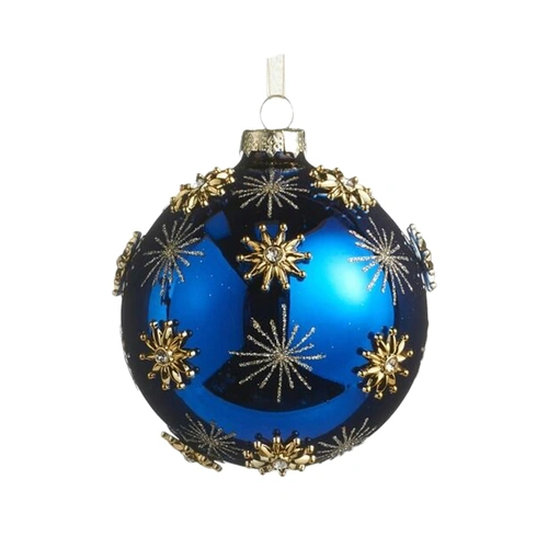 Blue Gold Jewelled Snowflake Christmas Decoration 10cm