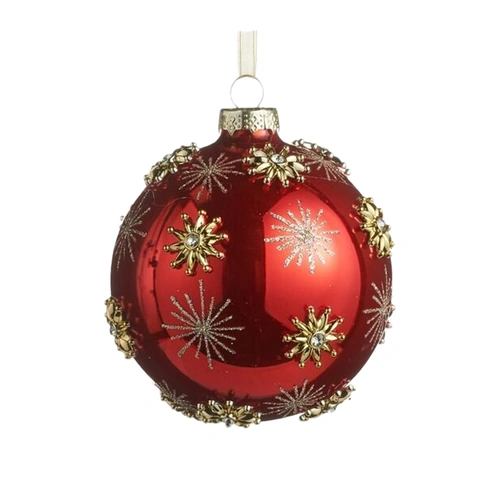 Red Gold Jewelled Snowflake Christmas Decoration 10cm