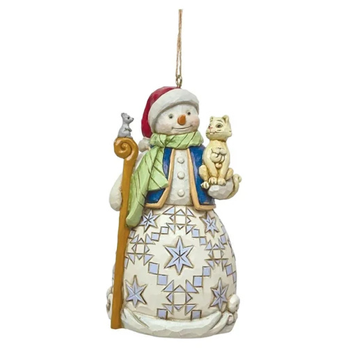 Jim Shore Snowman with Cat Hanging Christmas Decoration