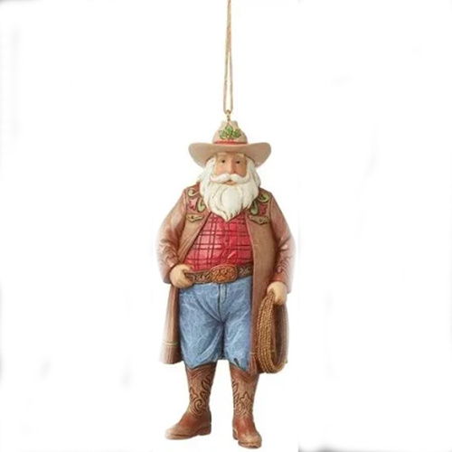 Western Santa with Cowboy Hat Christmas Ornament  11cm