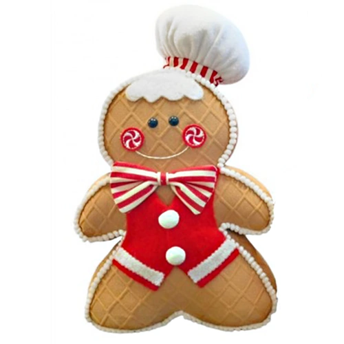 Christmas Gingerbread Person in Vest with Bow Tie  Plush Fabric Decoration