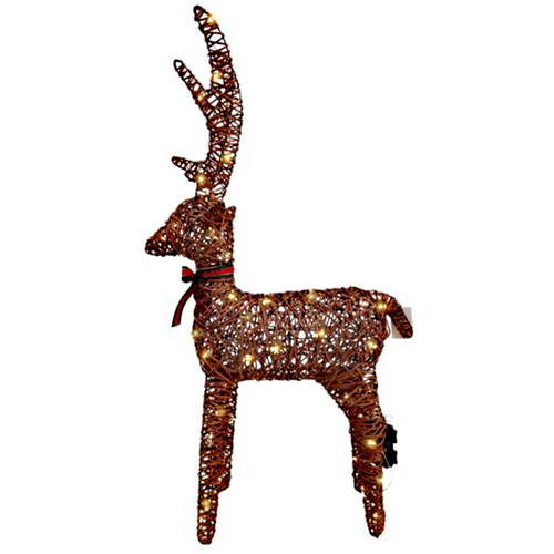 135cm Standing Plastic Rattan Reindeer with LED Lights
