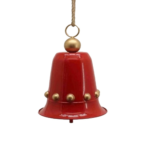 Red Metal Christmas Bell with Gold Embellishments