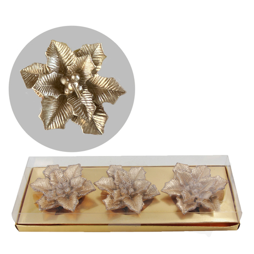 Golden Poinsettia Candle 9cm 3 pc