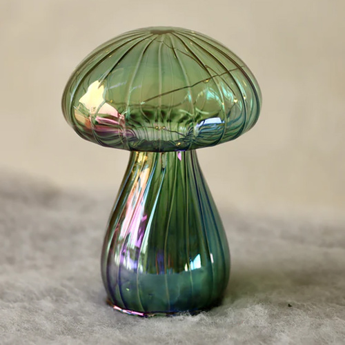 Glass LED Mushroom Green 16cm H