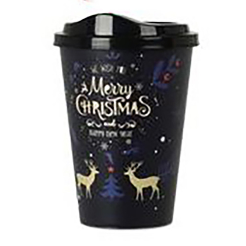 Xmas Coffee Cup Black  with Lid 500ml