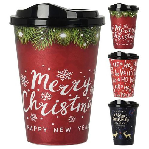 Merry Xmas Coffee Cup with Lid 500ml