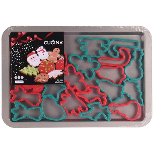 Baking Tray and Christmas Cookie Cutter Set 22pc