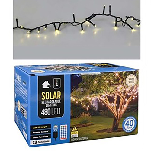 480LED Solar Rechargeable Warm White String Lights