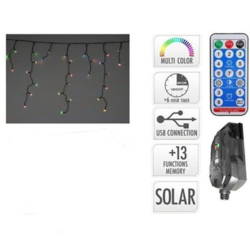 240 LED Solar Rechargeable Warm White Icicle Lights