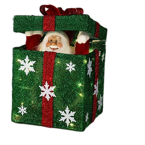 Green LED Giftbox with Santa  25cm